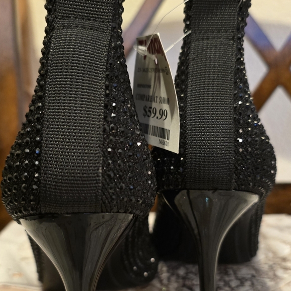Womens Black Glitter Ankle Boots by BEBE Sz 7.5 NWT - Picture 3 of 7